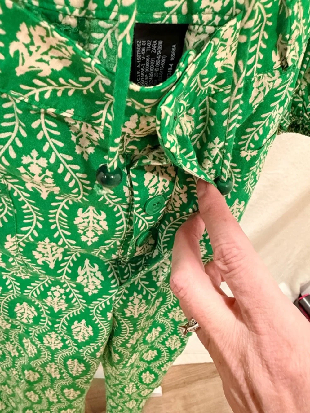 Zara matching set green print crop blouse wide leg pants S resort chic - Picture 9 of 11
